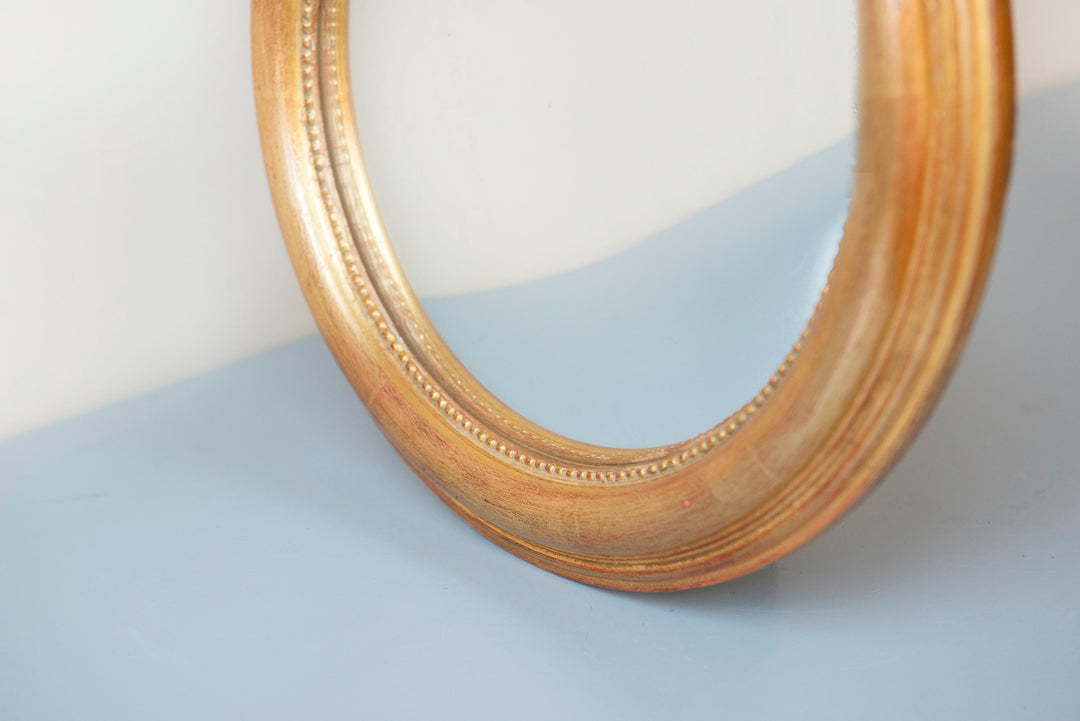 Vintage Convex Bullseye Mirror - Gilt Wood Frame with Beaded Inner Rim