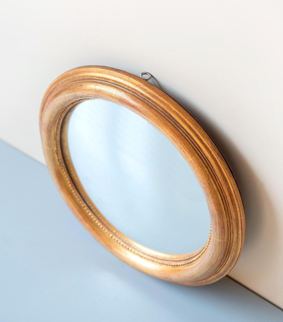 Vintage Convex Bullseye Mirror - Gilt Wood Frame with Beaded Inner Rim