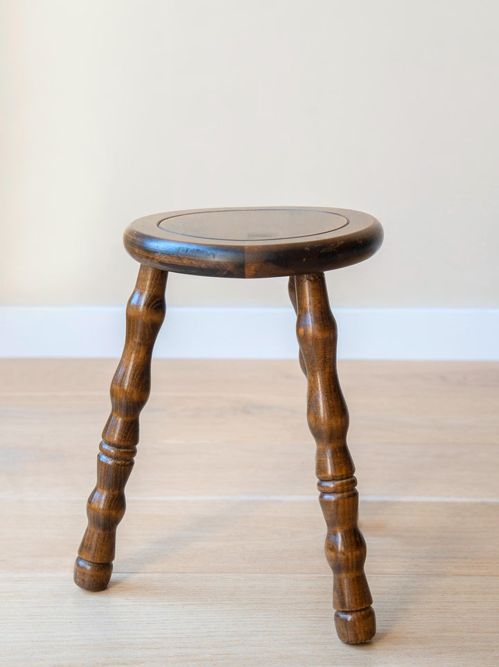 Vintage Oak Tripod Stool with Turned Legs