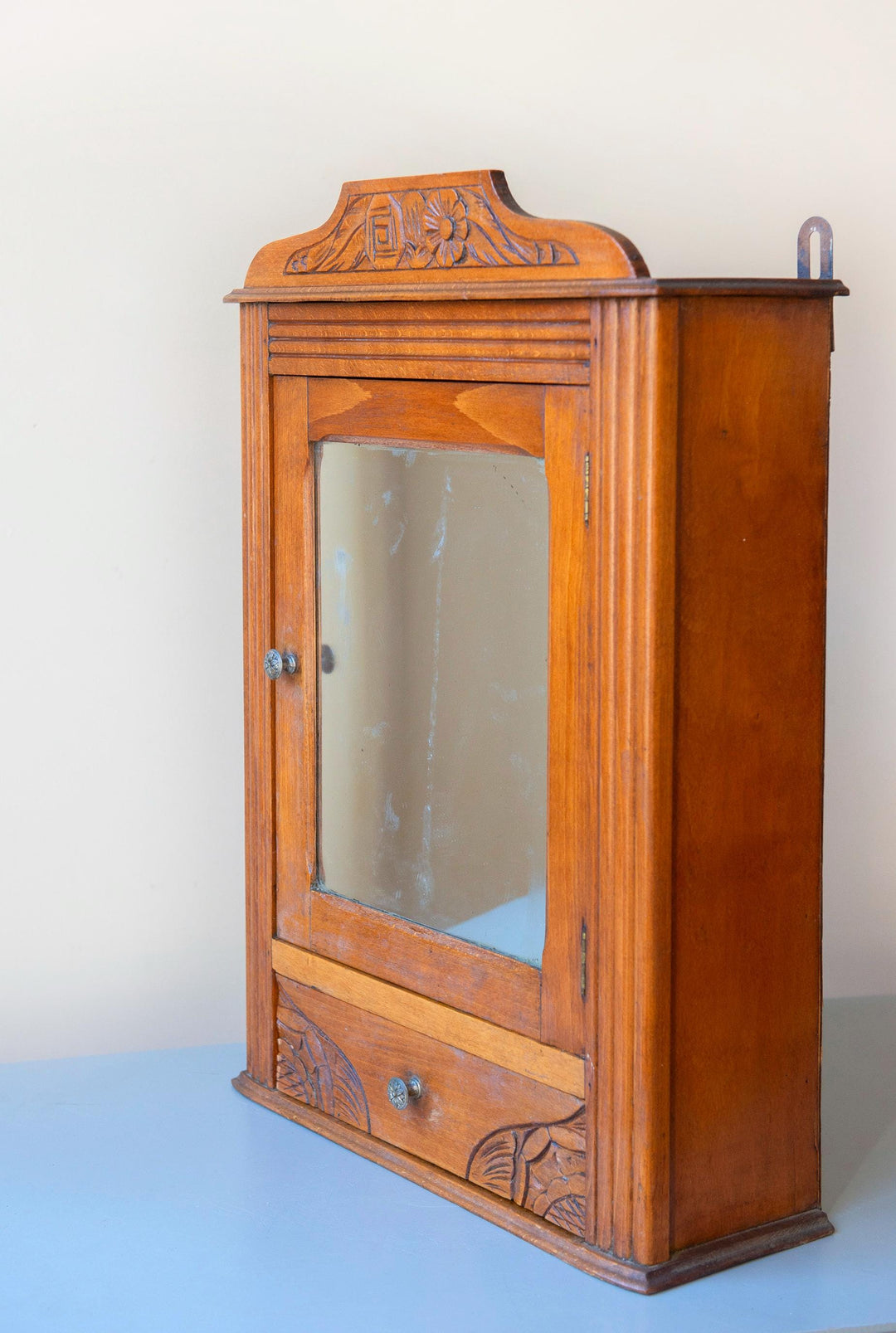 Antique French Oak Wall Cabinet with Mirror