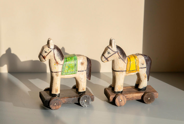 Pair of Vintage Indian Wooden Folk Art Horses