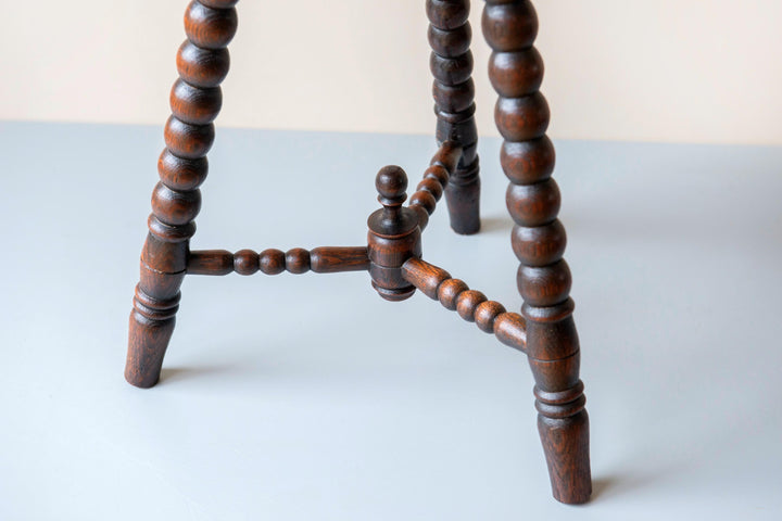Antique Oak Bobbin Stool - Clover Seat