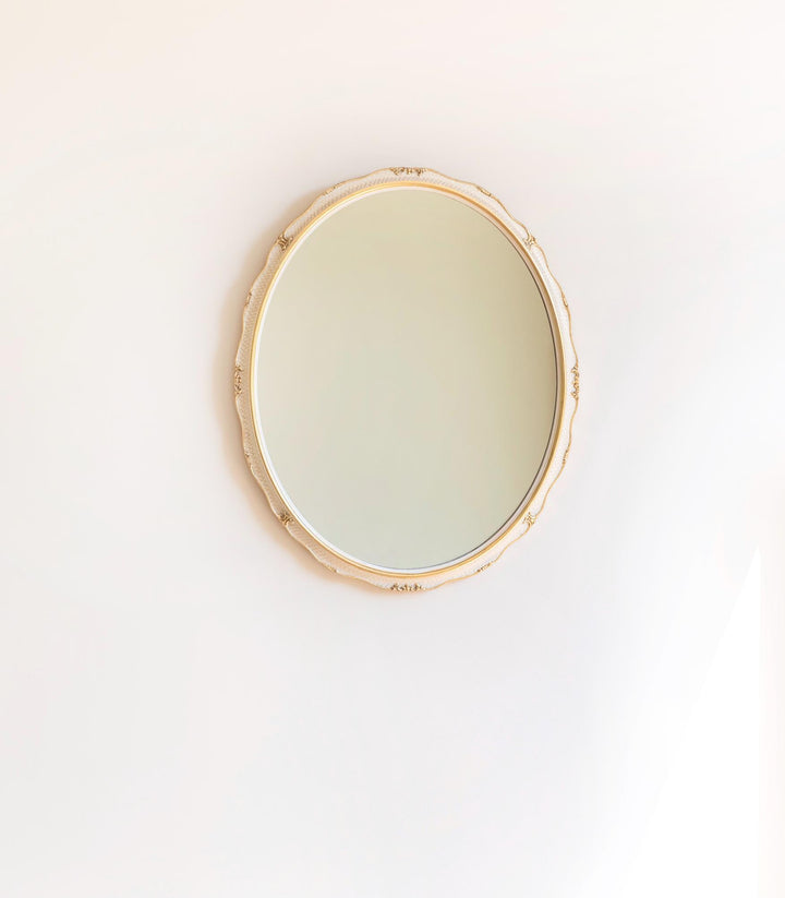 Vintage Dutch Oval Wall Mirror - Gold & Cream Scalloped Frame