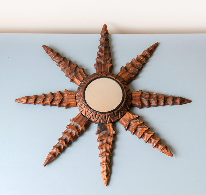 Vintage Spanish Carved Sunburst Mirror, 1960s