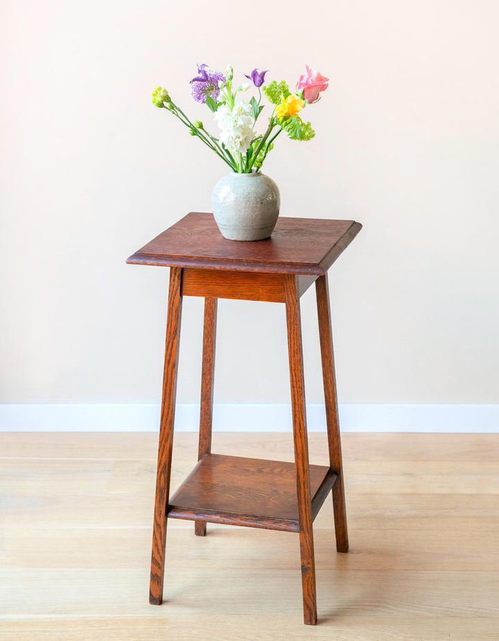 Art Deco Side Table - Solid Oak Two Tier Plant Stand