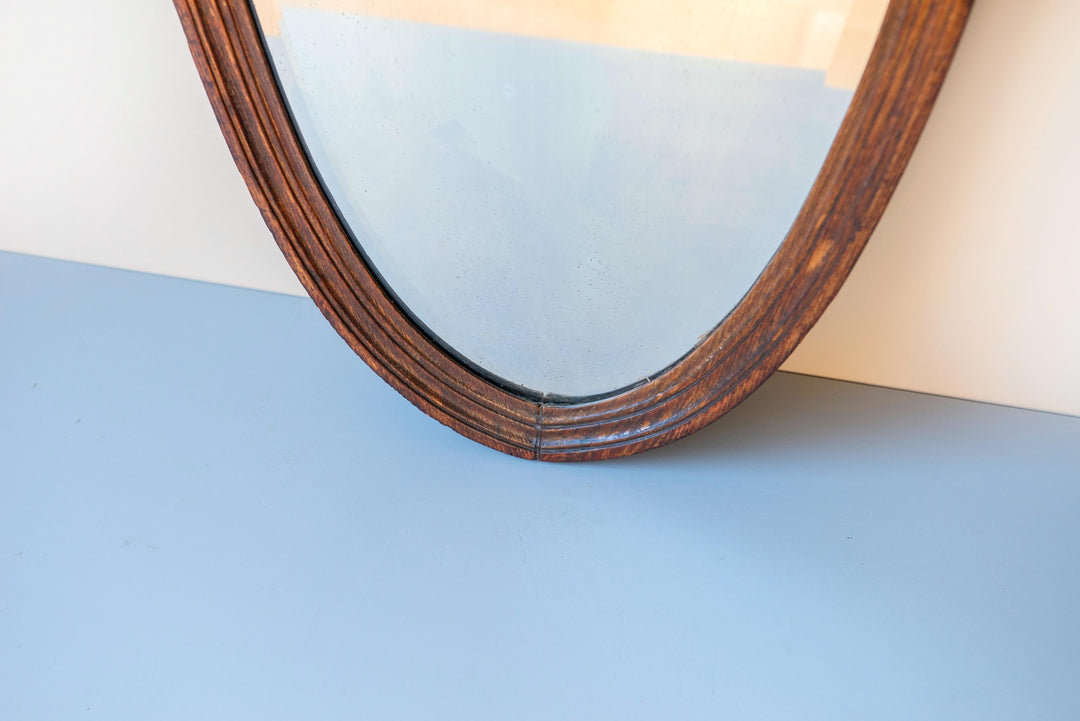 Antique Shield Mirror - Solid Oak Frame With Beveled Glass