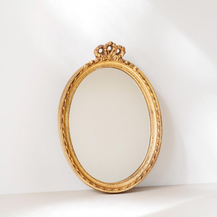 Vintage Oval Gold Wall Mirror - Louis XVI Style Bow Mirror