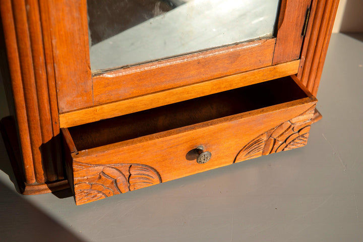Antique French Oak Wall Cabinet with Mirror