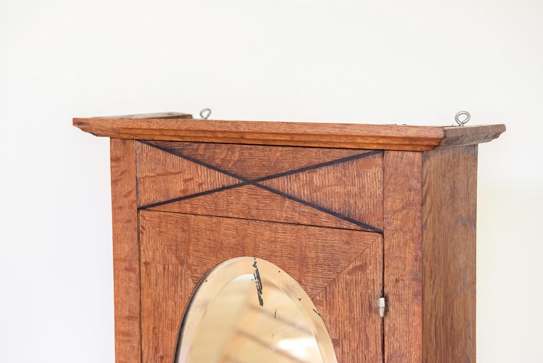 Antique Wooden Medicine Cabinet with Oval Mirror