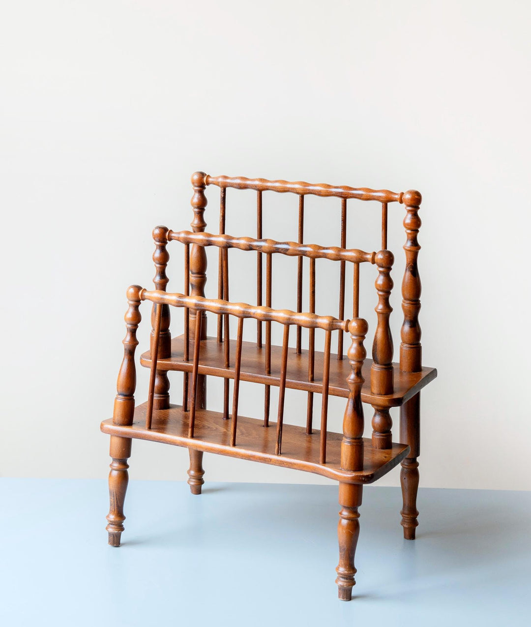 Carved Magazine Rack – Vintage Turned Wood Newspaper Stand