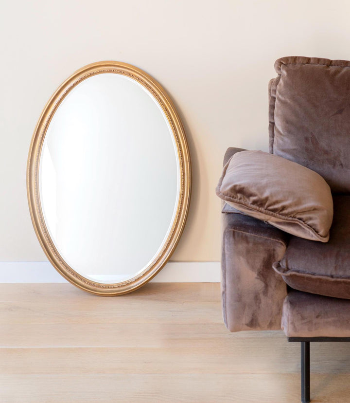 Large Vintage Belgian Gilt Oval Mirror - Beveled Glass, 1960s