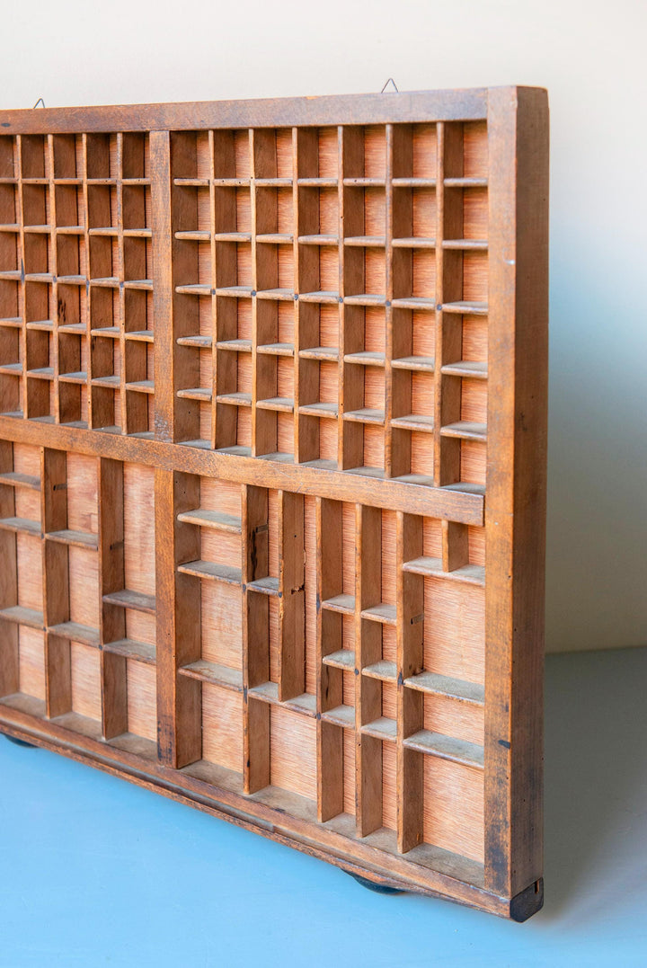 Antique Wooden Printers Type Case with Metal Handles