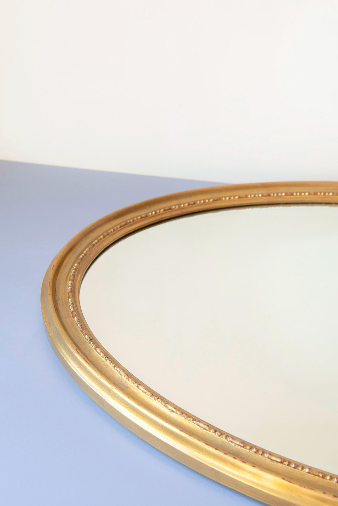 Large Vintage Belgian Gilt Oval Mirror - Beveled Glass, 1960s
