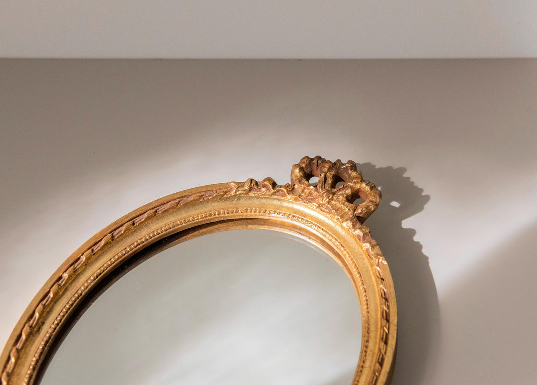 Vintage Oval Gold Wall Mirror - Louis XVI Style Bow Mirror