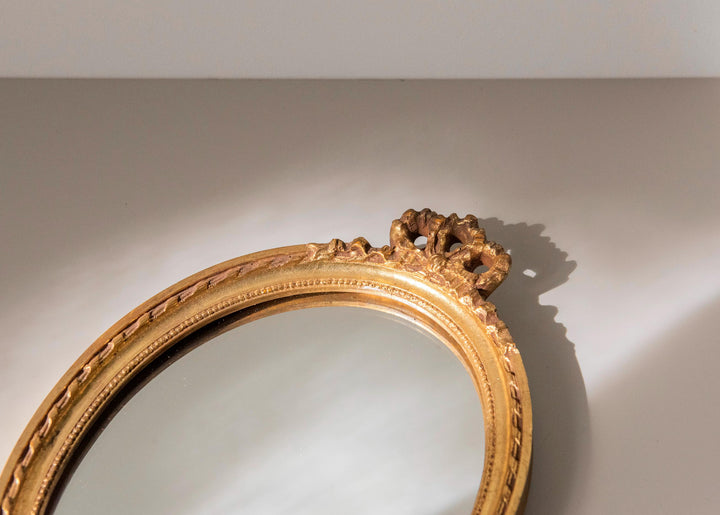 Vintage Oval Gold Wall Mirror - Louis XVI Style Bow Mirror