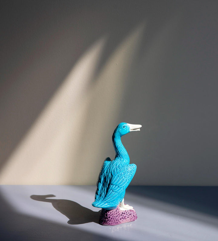 Set Of 2 Porcelain Blue Duck Statues - Chinese Pottery