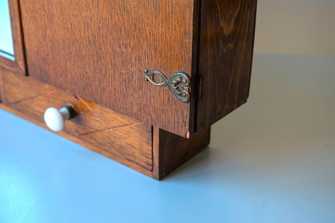 Vintage Oak Bathroom Cabinet with Mirror, 1930s