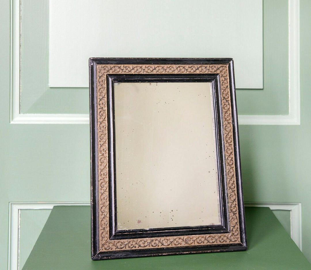Small Antique French Mirror, Carved Wooden Frame