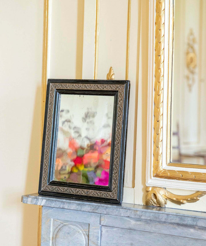 Small Antique French Mirror, Carved Wooden Frame