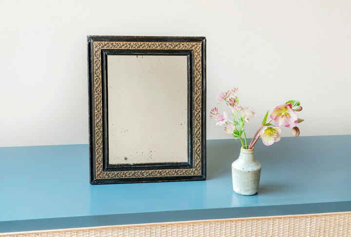 Small Antique French Mirror, Carved Wooden Frame