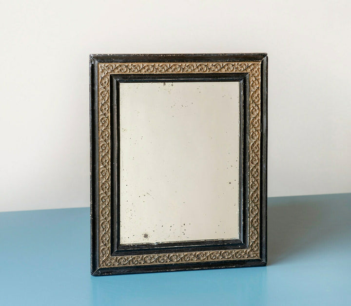 Small Antique French Mirror, Carved Wooden Frame