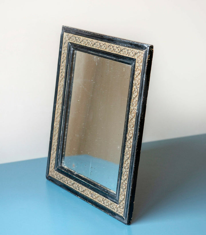 Small Antique French Mirror, Carved Wooden Frame