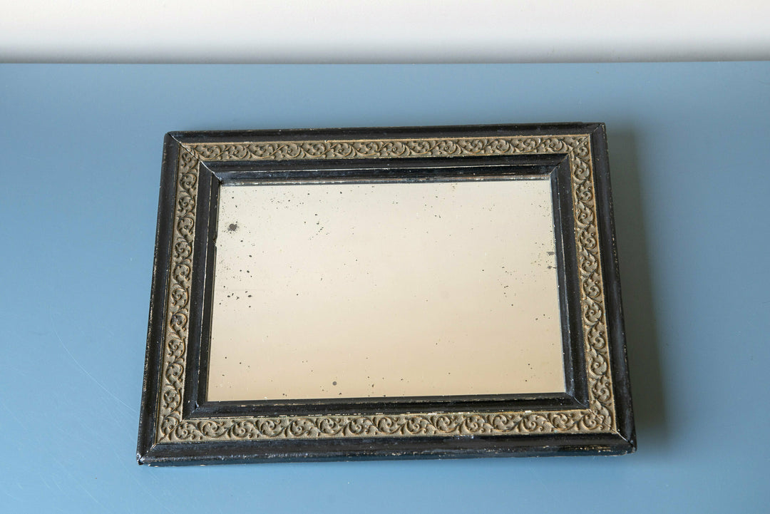 Small Antique French Mirror, Carved Wooden Frame