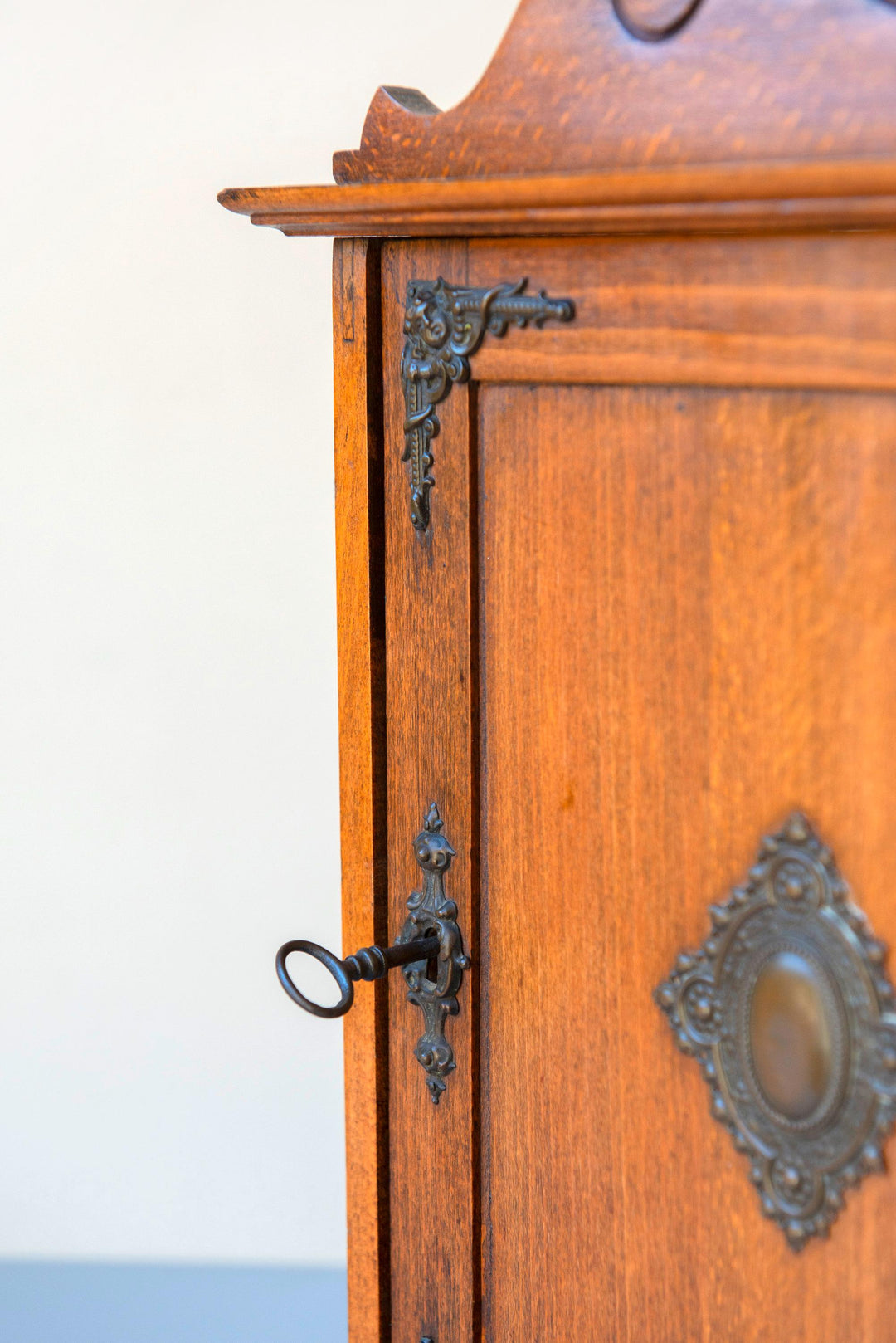 Antique Oak Victorian Medicine Cabinet with Lock
