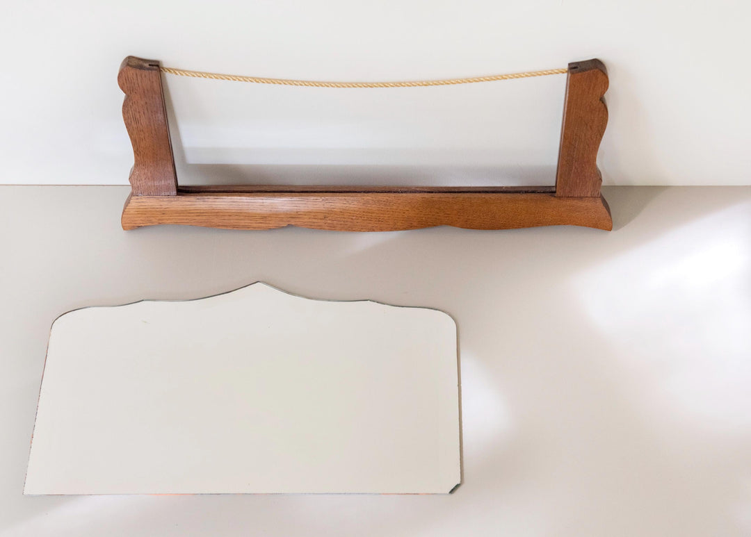 Antique Art Deco Frameless Wall Mirror - Scalloped Oak Frame