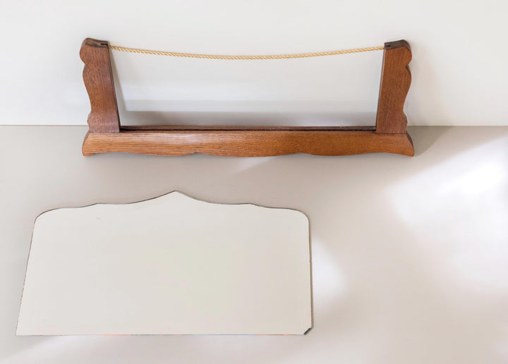 Antique Art Deco Frameless Wall Mirror - Scalloped Oak Frame
