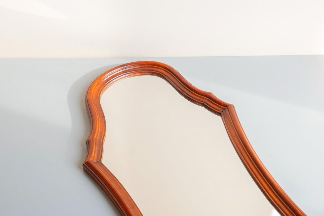 Vintage Wooden Wall Mirror - Scalloped Arched Frame