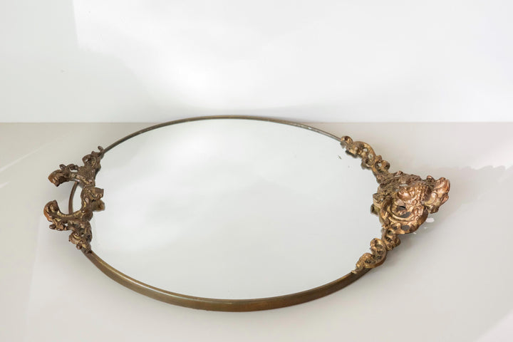 Vintage Brass Oval Wall Mirror With Crest