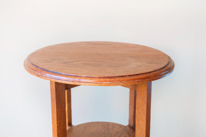 Art Deco Round Side Table - Solid Oak