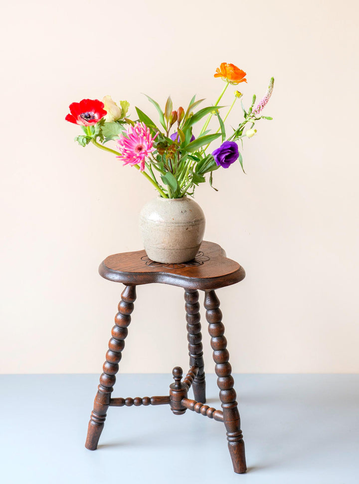 Antique Oak Bobbin Stool - Clover Seat