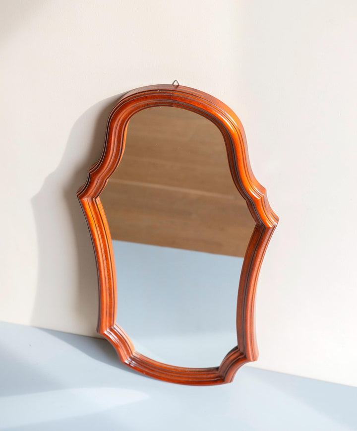 Vintage Wooden Wall Mirror - Scalloped Arched Frame