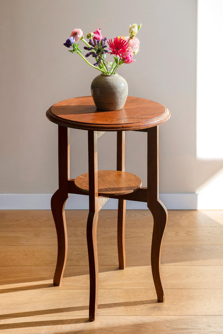 Art Deco Round Side Table - Solid Oak