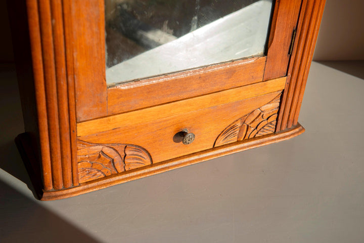 Antique French Oak Wall Cabinet with Mirror