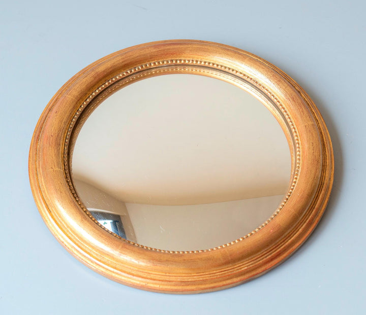Vintage Convex Bullseye Mirror - Gilt Wood Frame with Beaded Inner Rim