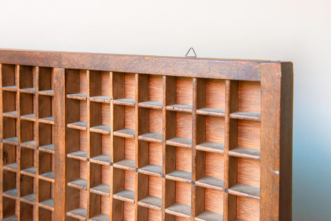 Antique Wooden Printers Type Case with Metal Handles