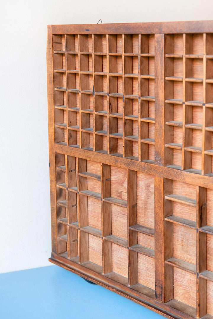 Antique Wooden Printers Type Case with Metal Handles
