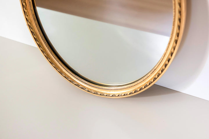 Vintage Gilt Oval Wall Mirror - Dutch 1960s Bow Crest Mirror