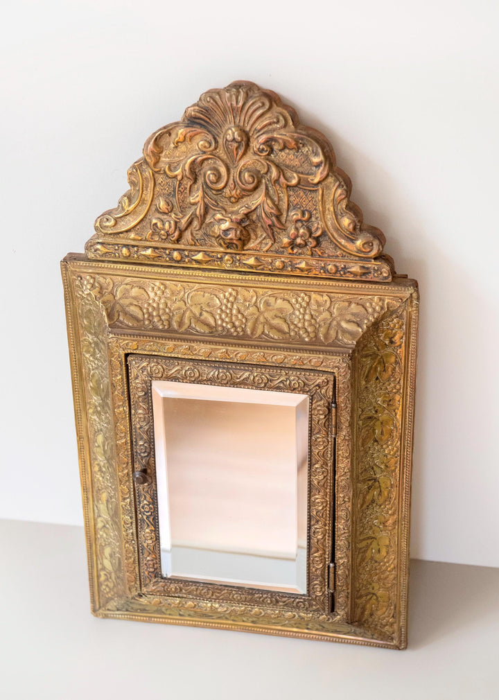 Antique French Brass Vanity Mirror Cabinet