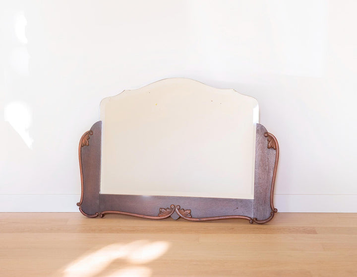 Antique Dutch Art Deco Oak Wall Mirror with Beveled Glass