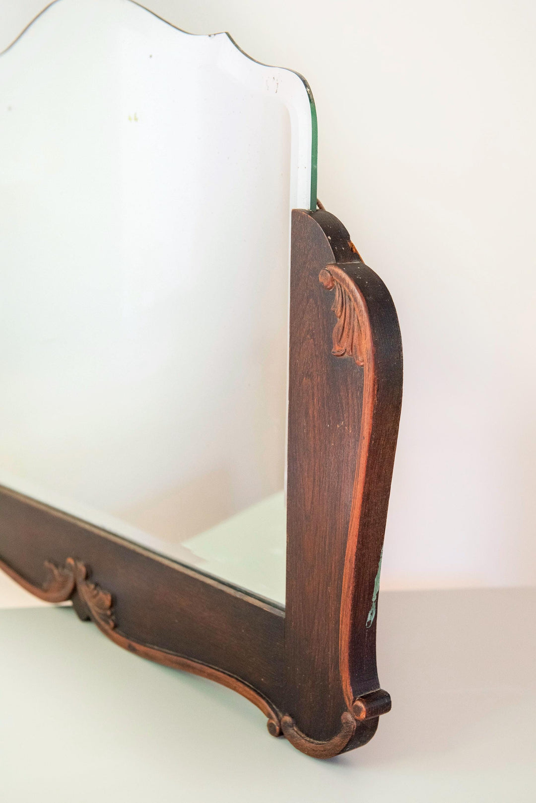 Antique Dutch Art Deco Oak Wall Mirror with Beveled Glass