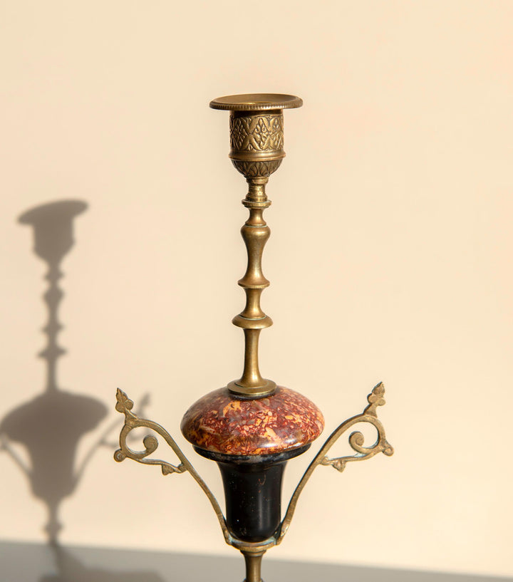 Pair of Antique French Marble and Brass Candlesticks