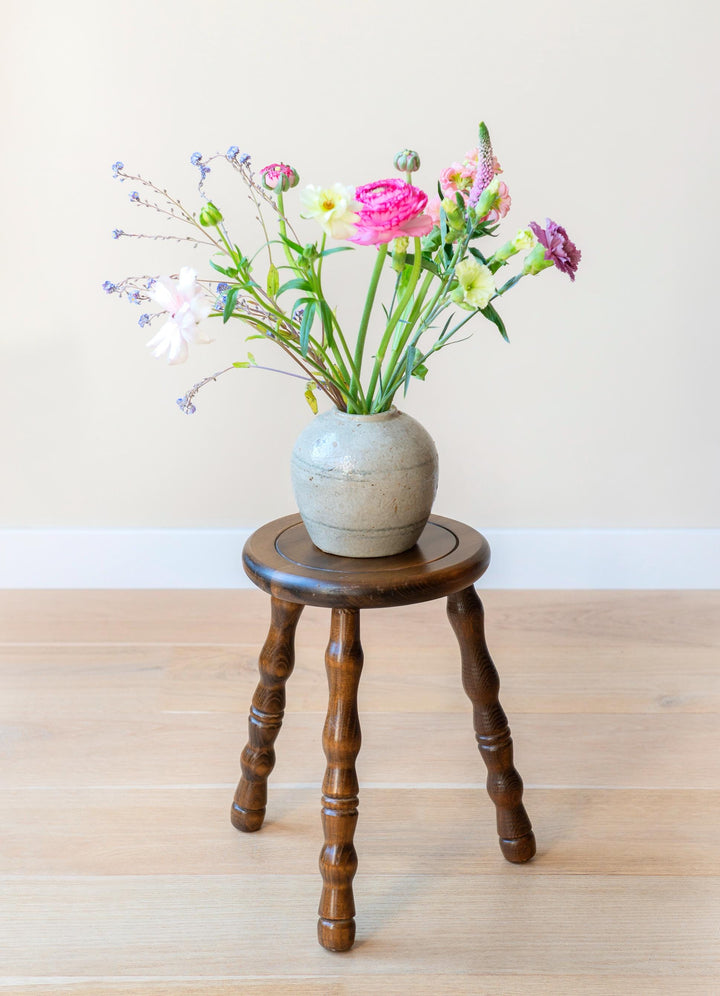 Vintage Oak Tripod Stool with Turned Legs