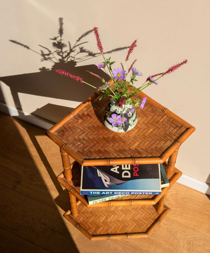 Vintage Bamboo Etagere Side Table – Mid Century