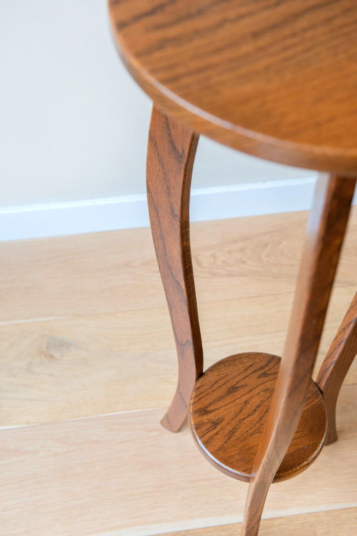 Art Deco Oak Side Table with Curved Legs