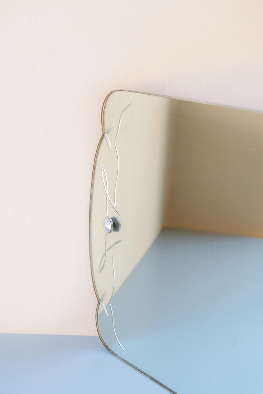 Antique Art Deco Frameless Etched Wall Mirror