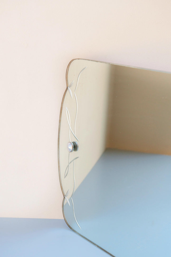 Antique Art Deco Frameless Etched Wall Mirror